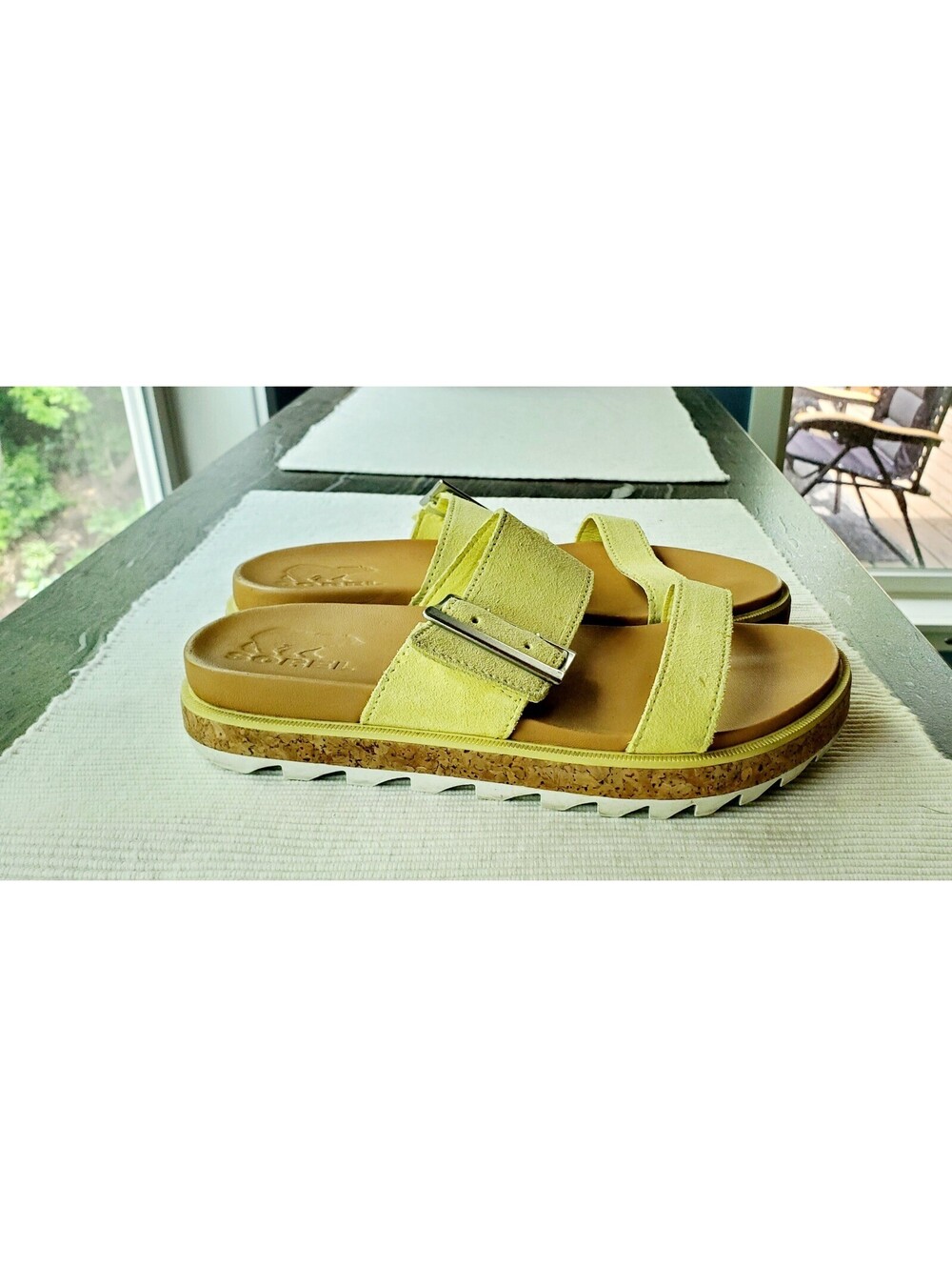 Sorel Roaming Buckle Slide Sandals Yellow Suede Women's 6.5